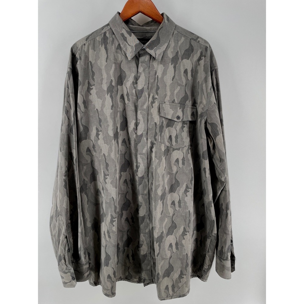 Calvin Klein Button Down Shirt Mens XLT Camo Long Sleeve Urban Gorpcore Cotton